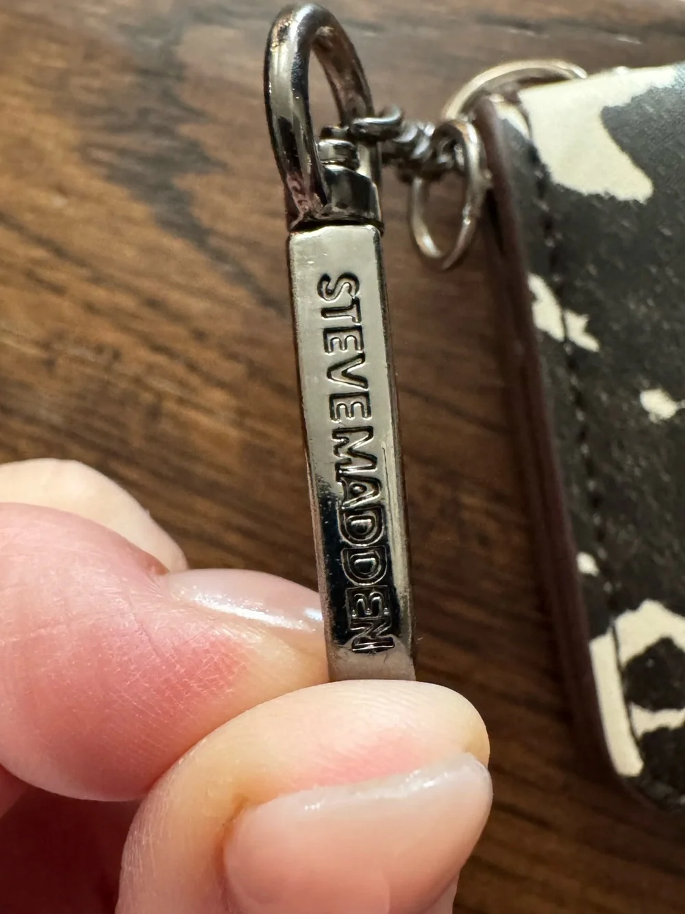 Steve Madden Brown & White Cow Print Card Holder Keychain